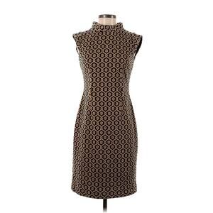 Nine West Black/Brown Jacquard Geometric Cap Sleeve Sheath Dress, Women's 6